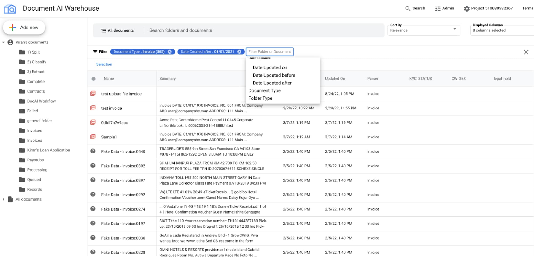 doc warehouse screenshot - UpCurve Cloud