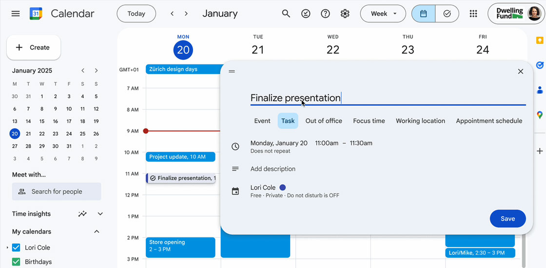 block task calendar - UpCurve Cloud